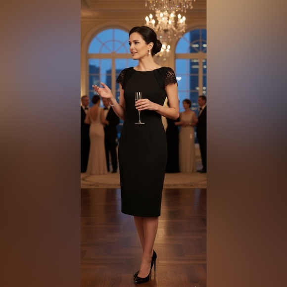 Eliza J Black Dress with Lace Flutter Sleeves Size 10 - Picture 6 of 6